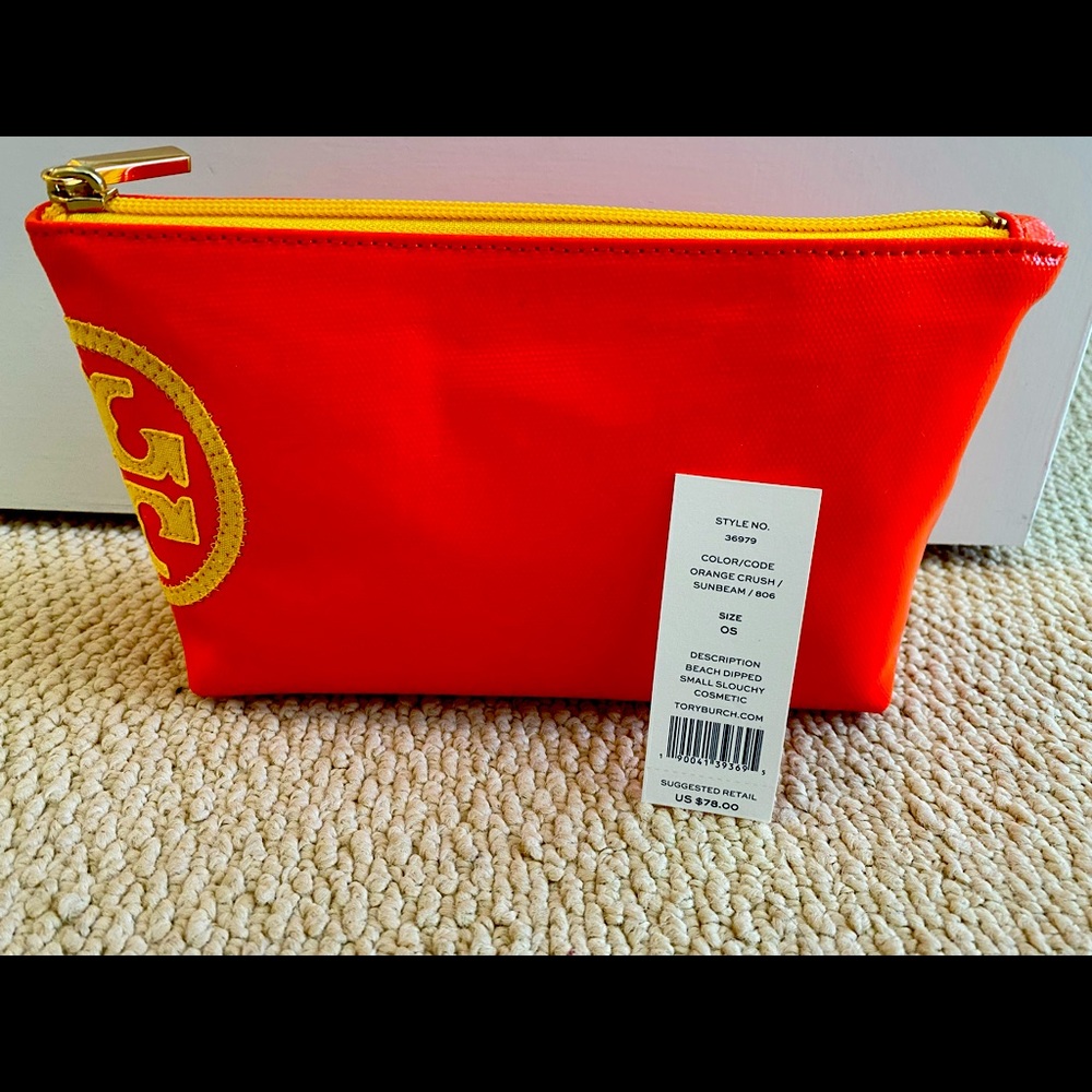 Authentic Tory Burch Beach Dipped Small Slouchy Orange Cosmetic Bag